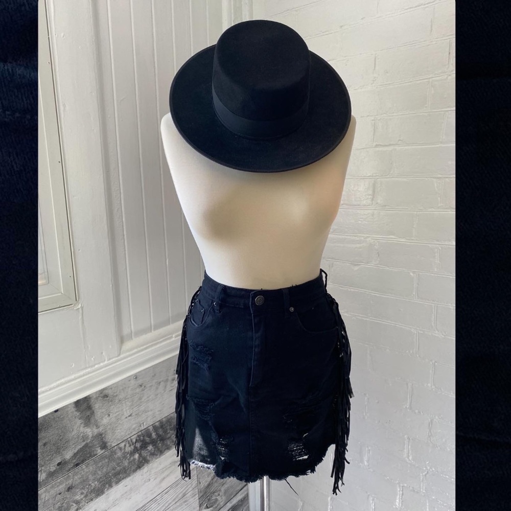 Kate Moss style denim skirt with fringe